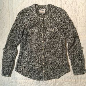 HOLDING HORSES Woodland Print Top Bird Floral Roll Tab Anthropologie